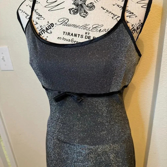Vintage Y2K Dave & Johnny Silver Metallic Baby Doll Sheath Maxi Dress Size 10 - Picture 3 of 7